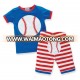 Wholesale baby boys baseball appliqued print T shirt and stripes shorts set boutique kids boy cotton outfits