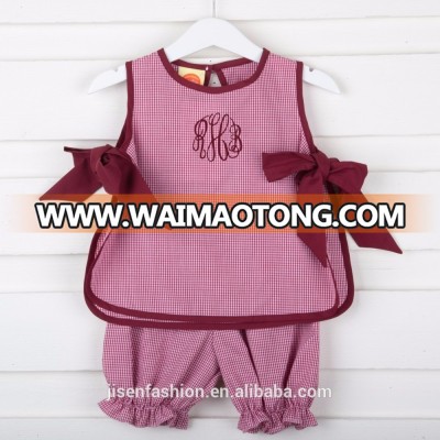 wholesales small gingham bowknot toddle bloomer set kids fashion set