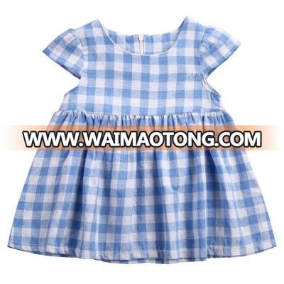 Toddler Plaid Gingham Blue And White Check Short Sleeve Girl Dress