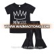 Soft cotton black short sleeve t shirt princess pattern little girls clothing set