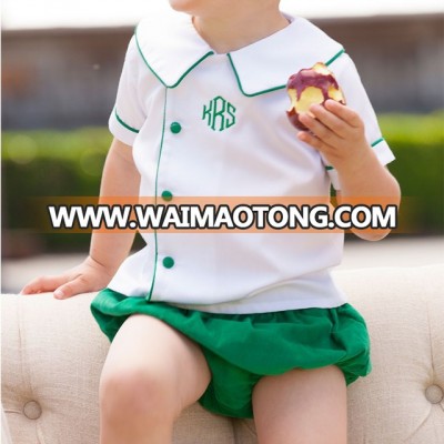 boy shirt top and green corduroy bloomer summer sets