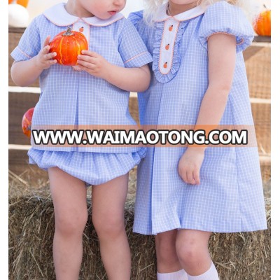 baby summer blue gingham pleat top and elastic waist bloomer set